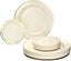 " OCCASIONS " 120 Plates Pack, Heavyweight Premium Disposable Plastic Plates Set 60 x 10.5'' Dinner + 60 x 6.25'' Dessert/Cake Plates (Ivory & Gold Rim)