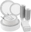 Count Silver Plastic Dinnerware, Silver Disposable Plates, Includes 30 Dinner & 30 Dessert Plates & 30 Cups & 30 Paper Napkins & 30 Plastic Silverware Set