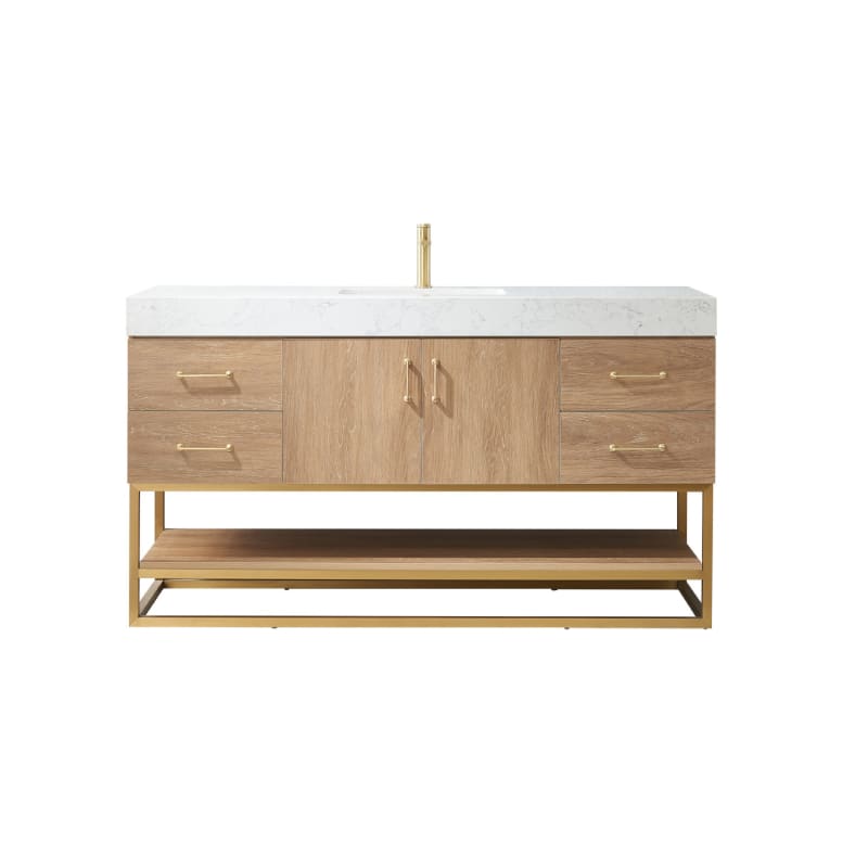 Miseno Alistair 60" Free Standing Single Basin Vanity Set with Cabinet and Stone Vanity Top with USB Port and Electrical Outlet