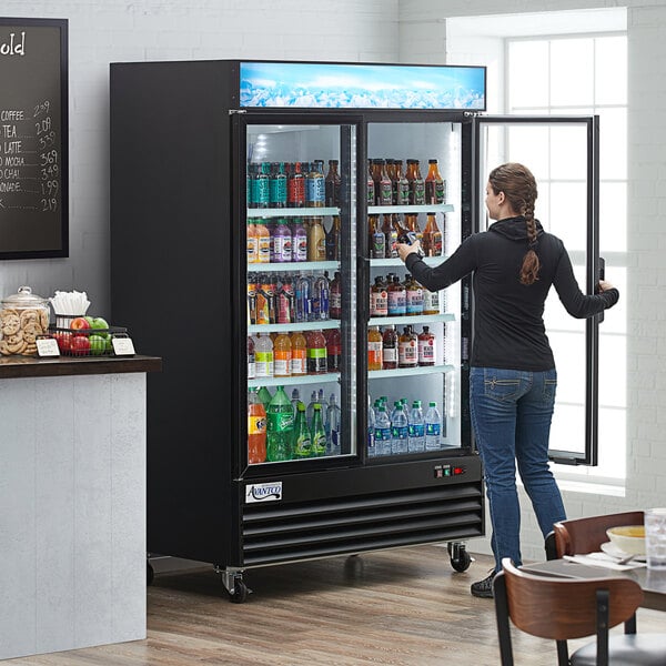 Avantco GDC-49-HC 53" Black Swing Glass Door Merchandiser Refrigerator with LED Lighting