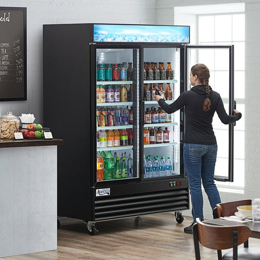 Avantco GDC-49-HC 53" Black Swing Glass Door Merchandiser Refrigerator with LED Lighting