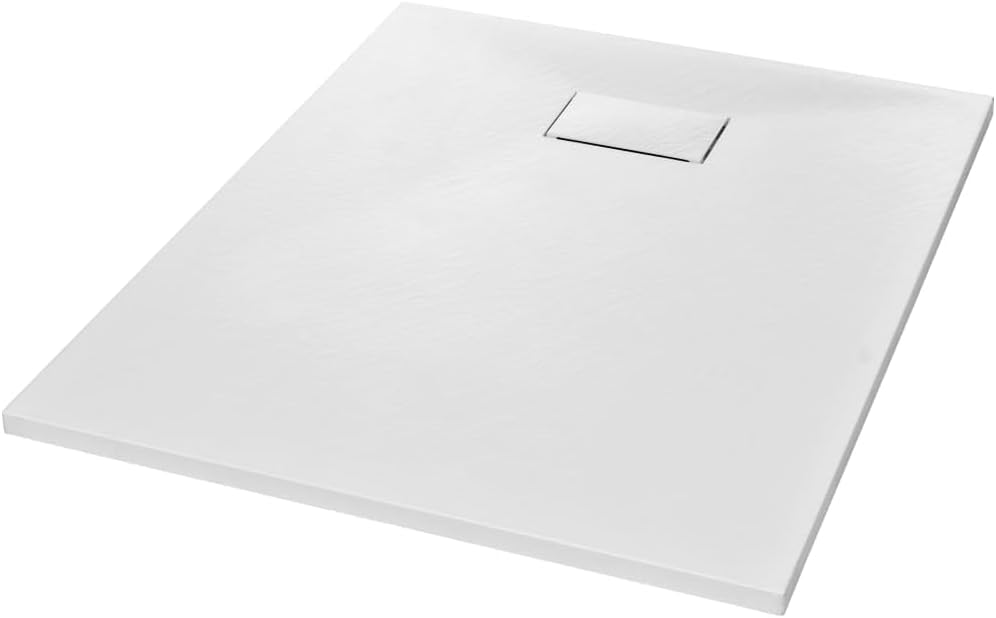 "vidaXL White SMC Shower Base Tray - Modern, Low-Profile Design - Reinforced with Resin, Fiberglass, and Stone Powder - Slate Stone Surface for Skid-Resistance"