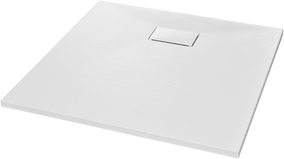 "vidaXL White SMC Shower Base Tray - Modern, Low-Profile Design - Reinforced with Resin, Fiberglass, and Stone Powder - Slate Stone Surface for Skid-Resistance"