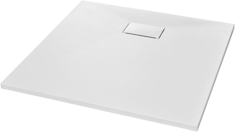 "vidaXL White SMC Shower Base Tray - Modern, Low-Profile Design - Reinforced with Resin, Fiberglass, and Stone Powder - Slate Stone Surface for Skid-Resistance"