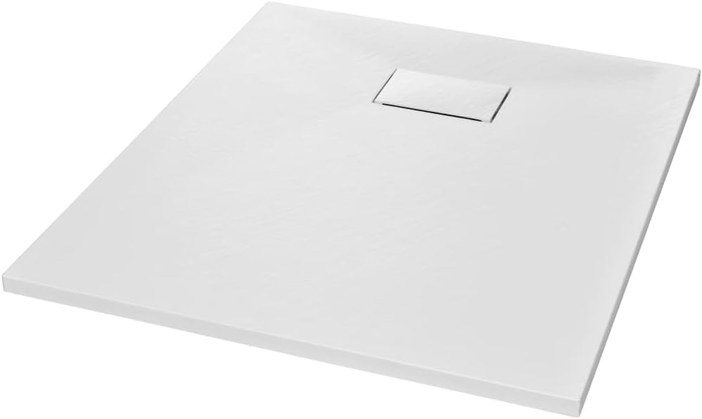 "vidaXL White SMC Shower Base Tray - Modern, Low-Profile Design - Reinforced with Resin, Fiberglass, and Stone Powder - Slate Stone Surface for Skid-Resistance"