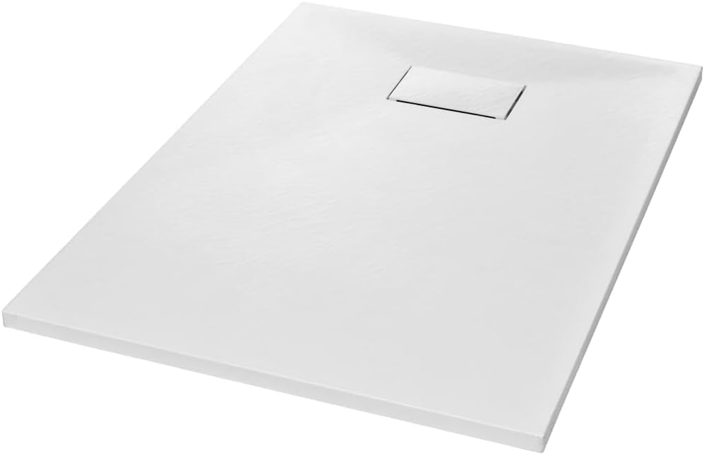 "vidaXL White SMC Shower Base Tray - Modern, Low-Profile Design - Reinforced with Resin, Fiberglass, and Stone Powder - Slate Stone Surface for Skid-Resistance"