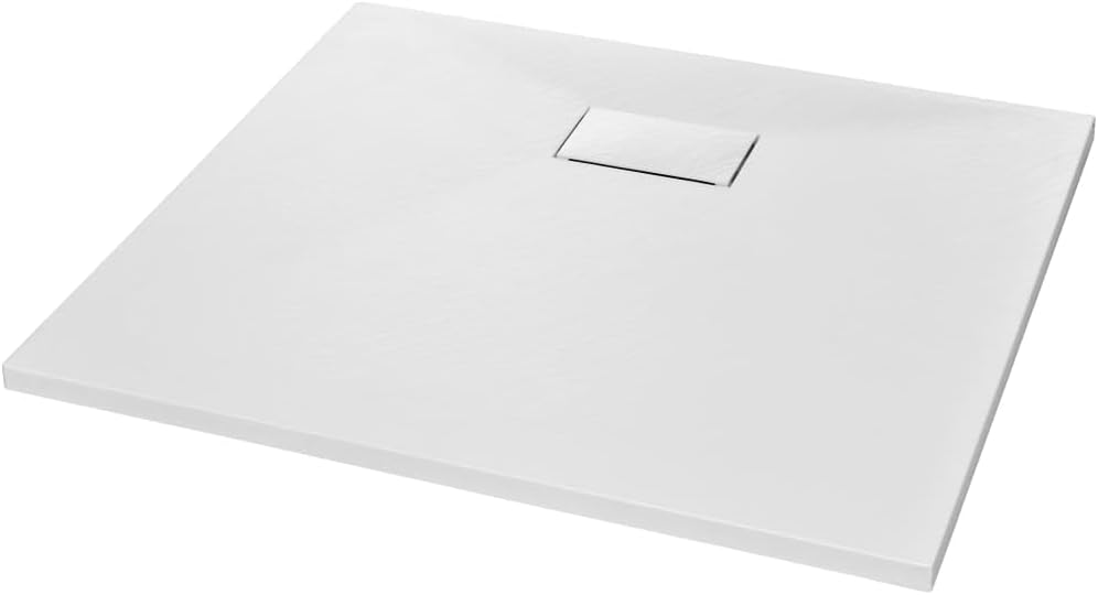 "vidaXL White SMC Shower Base Tray - Modern, Low-Profile Design - Reinforced with Resin, Fiberglass, and Stone Powder - Slate Stone Surface for Skid-Resistance"