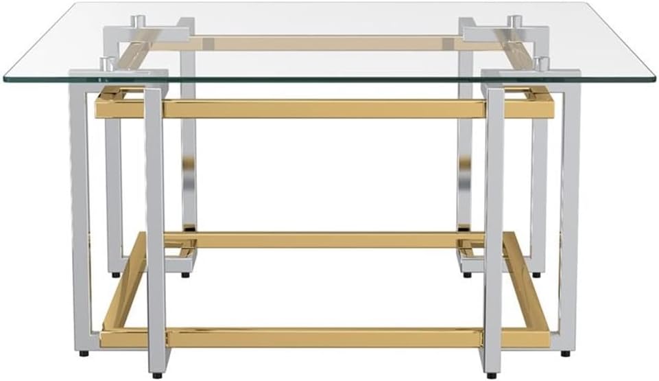 !nspire Contemporary Square Glass & Metal Coffee Table in Silver & Gold
