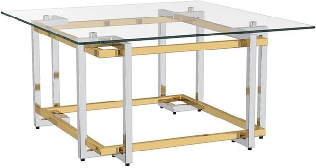 !nspire Contemporary Square Glass & Metal Coffee Table in Silver & Gold Hover Image