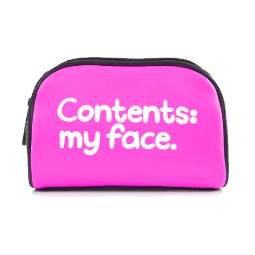 "Contents My Face" Pink Cosmetic Make Up Bag Hover Image