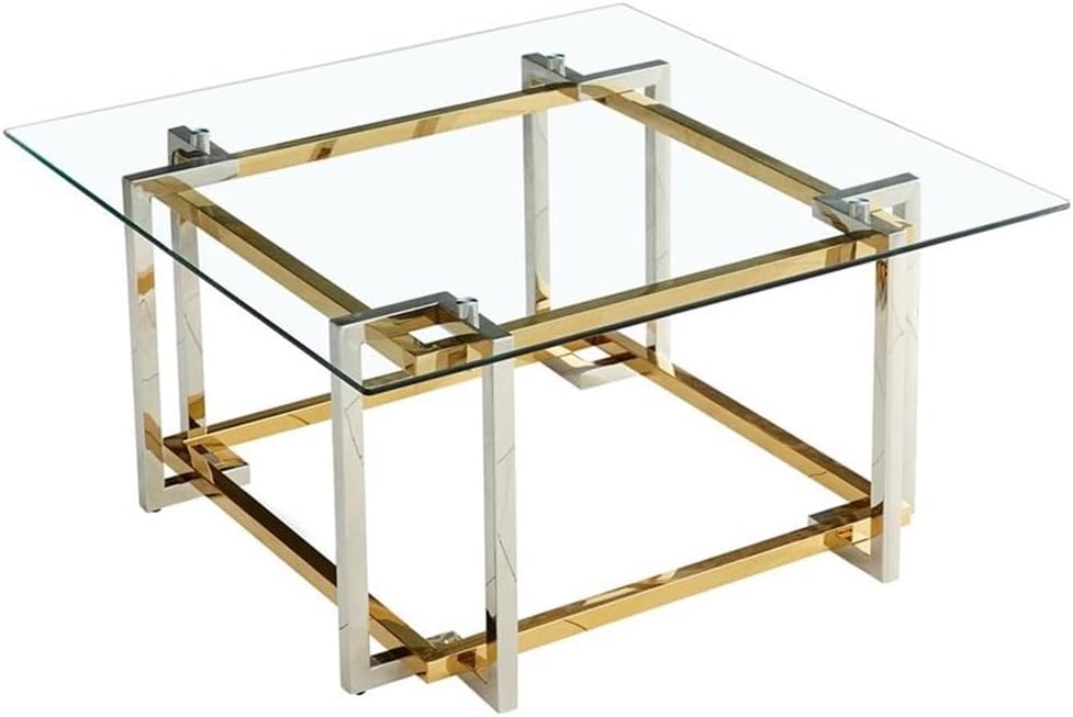 !nspire Contemporary Square Glass & Metal Coffee Table in Silver & Gold