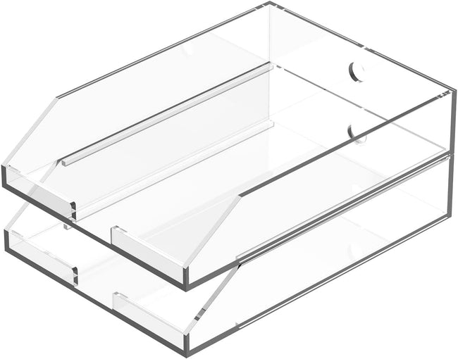 (2pcs Pack) Stackable Clear Acrylic Paper Trays, Desk File Organizer, A4 Paper Holder, Letter Tray Hover Image