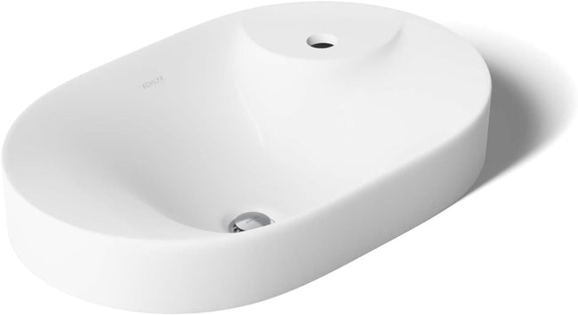"KOHLER 31705-1-0 Chalice 22-3/4"" Oval Vessel Bathroom Vanity Sink Basin with Single Faucet Deck Hole, Bathroom Sinks Above Counter, White " Hover Image