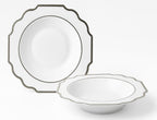" OCCASIONS " 120 Plates Pack, Heavyweight Disposable Wedding Party Plastic Plates (6.5'' Cake/Dessert Plate, Imperial White/Blue & Silver)