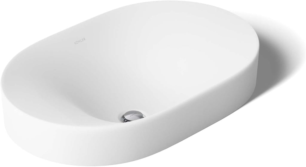 "KOHLER 31705-1-0 Chalice 22-3/4"" Oval Vessel Bathroom Vanity Sink Basin with Single Faucet Deck Hole, Bathroom Sinks Above Counter, White "