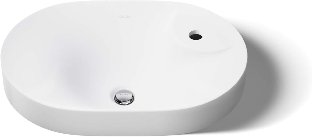 "KOHLER 31705-1-0 Chalice 22-3/4"" Oval Vessel Bathroom Vanity Sink Basin with Single Faucet Deck Hole, Bathroom Sinks Above Counter, White "