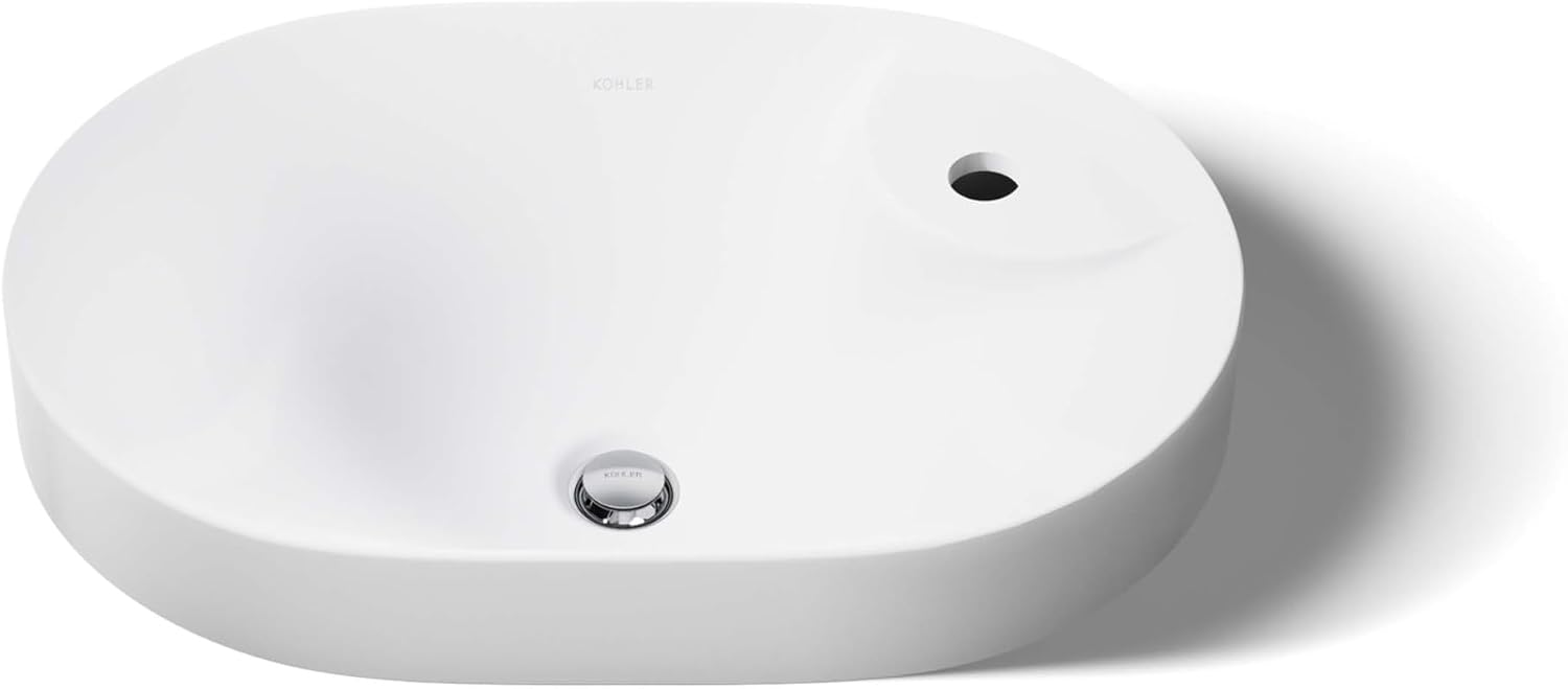 "KOHLER 31705-1-0 Chalice 22-3/4"" Oval Vessel Bathroom Vanity Sink Basin with Single Faucet Deck Hole, Bathroom Sinks Above Counter, White "