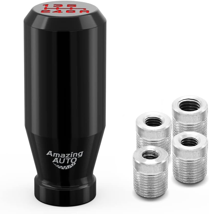 (Red) 6 Speed Weighted Manual Universal Automatic Gear Shifter Shift Knobs with 4 Adapters Fit Compatible with Manual Cars Most Automatic Cars