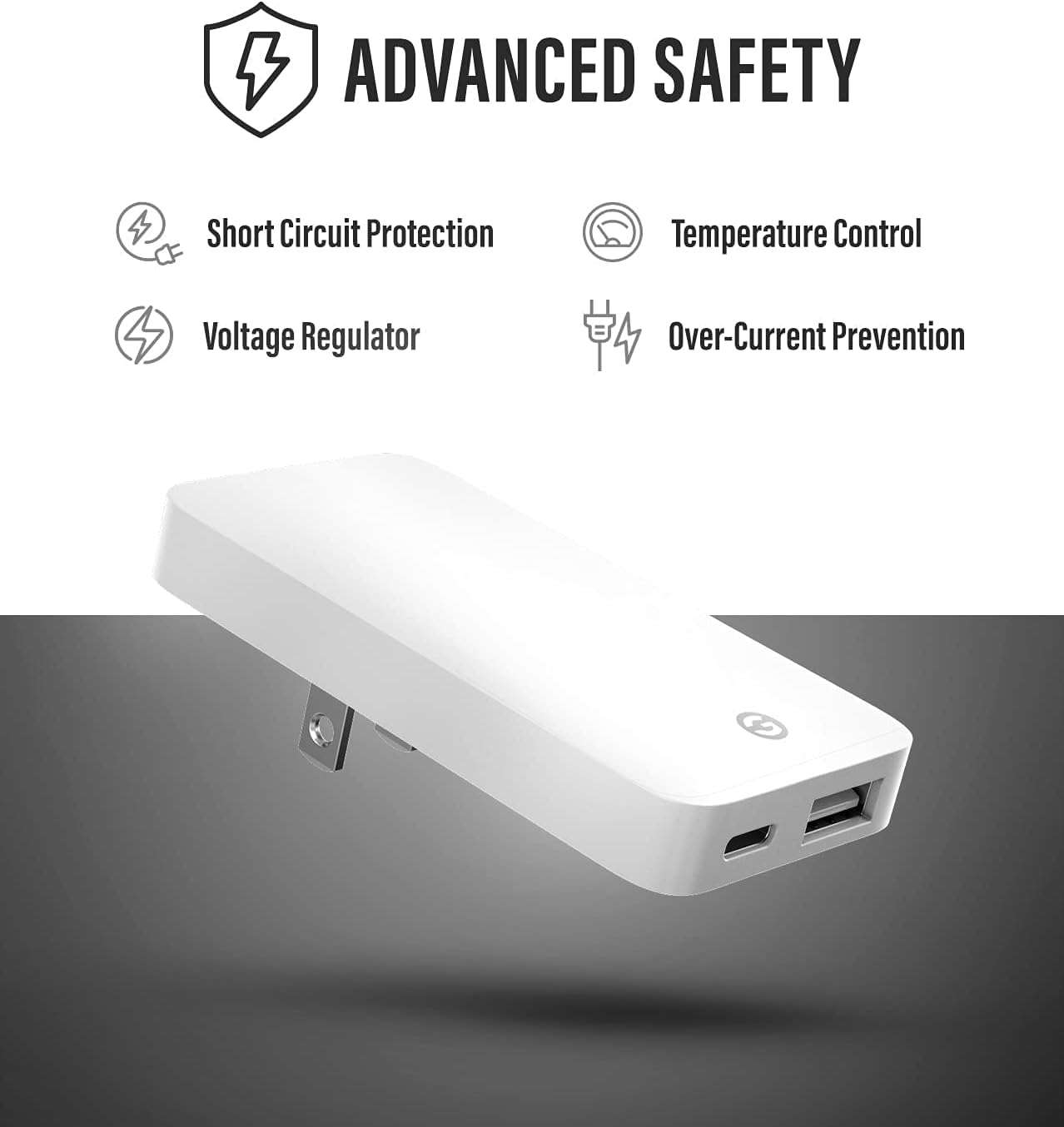 (3 Pack) Flat Type C Wall Charger, Galvanox Ultra Slim Dual Port USB-C/USB-A Multi Port Travel Plug, Low Profile Power Adapter (Fast Charging 20W)