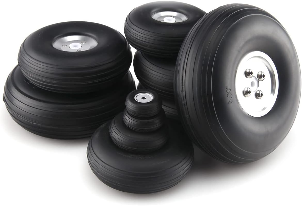 1 Pairs PU Wheels W/Aluminum Core Alloy Hub 1Inch/1.25/1.5/1.75/2/2.25/2.5/2.75/3/3.25/3.5/3.75/4/4.5/5"; for RC Airplane Model(95mm 3.75inch)