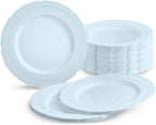 " OCCASIONS " 120 Plates Pack, Extra Heavyweight Disposable Vintage Wedding Party Plastic Plates (11'' Dinner Plate, Chateau in Blue)