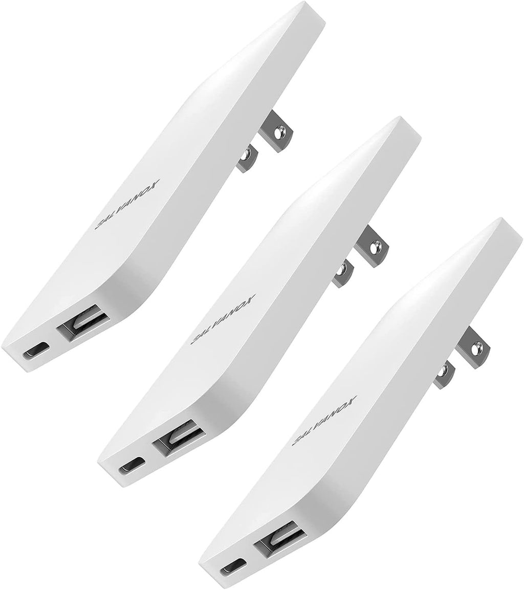 (3 Pack) Flat Type C Wall Charger, Galvanox Ultra Slim Dual Port USB-C/USB-A Multi Port Travel Plug, Low Profile Power Adapter (Fast Charging 20W)