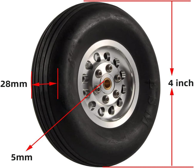 1 Pair of - RC Parts Rubber Wheel Tire with Alu Hub1.75/2.5"/ 2.75/3" / 3.5" / 4" /4.5"/5'' for RC Airplane Model(101mm 4.0inch) Main Image
