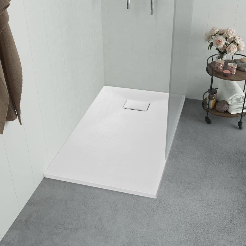 "vidaXL White SMC Shower Base Tray - Modern, Low-Profile Design - Reinforced with Resin, Fiberglass, and Stone Powder - Slate Stone Surface for Skid-Resistance"
