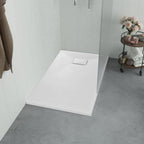 "vidaXL White SMC Shower Base Tray - Modern, Low-Profile Design - Reinforced with Resin, Fiberglass, and Stone Powder - Slate Stone Surface for Skid-Resistance"