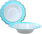 " OCCASIONS " 120 Plates Pack, Heavyweight Disposable Wedding Party Plastic Plates (6.5'' Cake/Dessert Plate, Imperial White/Blue & Silver)