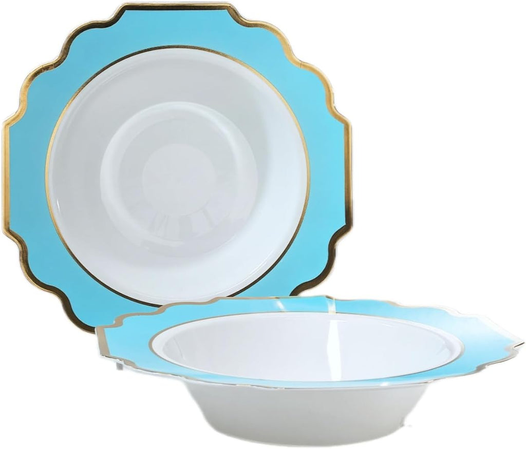 " OCCASIONS " 120 Plates Pack, Heavyweight Disposable Wedding Party Plastic Plates (6.5'' Cake/Dessert Plate, Imperial White/Blue & Silver)