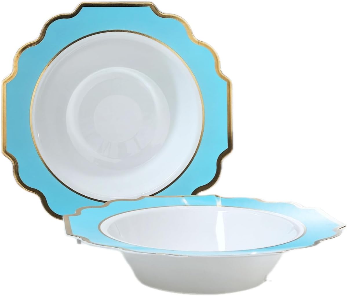 " OCCASIONS " 120 Plates Pack, Heavyweight Disposable Wedding Party Plastic Plates (6.5'' Cake/Dessert Plate, Imperial White/Blue & Silver)