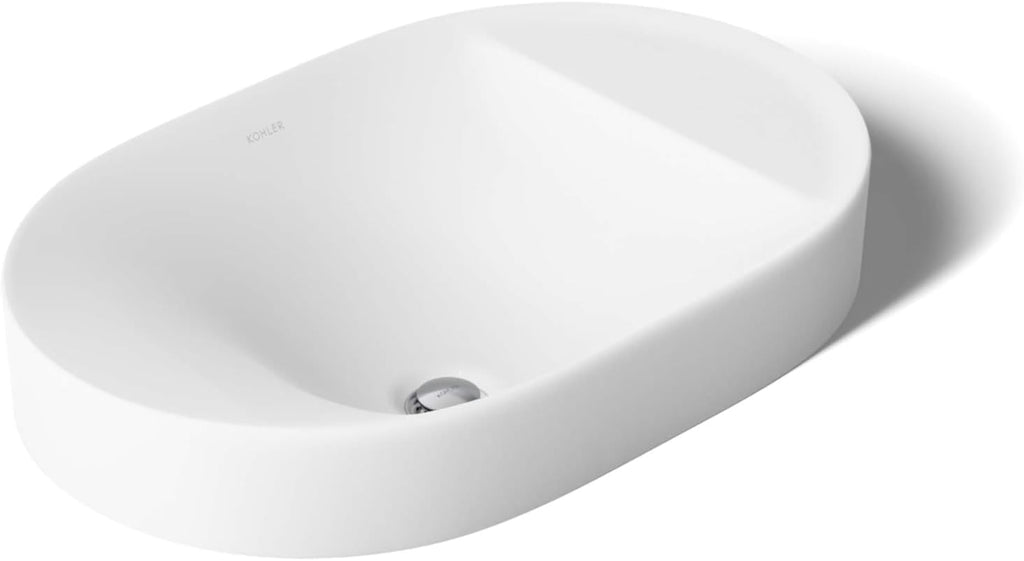 "KOHLER 31705-1-0 Chalice 22-3/4"" Oval Vessel Bathroom Vanity Sink Basin with Single Faucet Deck Hole, Bathroom Sinks Above Counter, White "