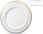 " OCCASIONS " 120 Plates Pack, Heavyweight Premium Disposable Plastic Plates Set 60 x 10.5'' Dinner + 60 x 6.25'' Dessert/Cake Plates (Ivory & Gold Rim)