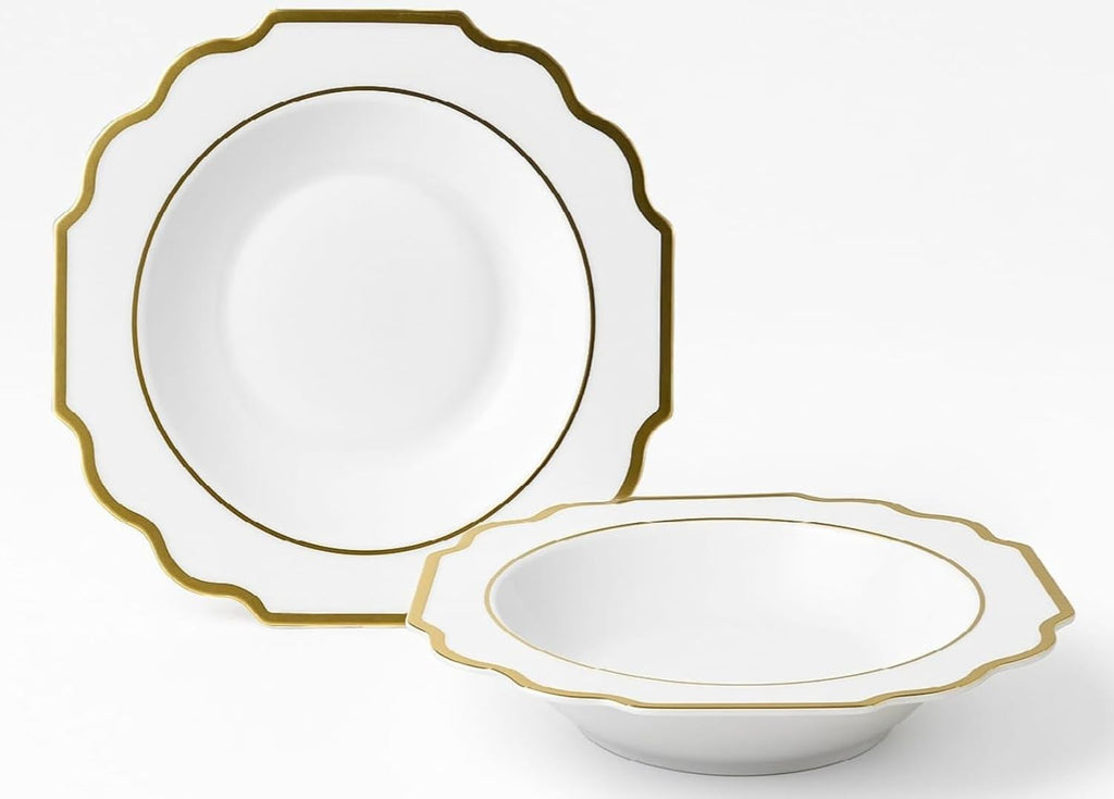 " OCCASIONS " 120 Plates Pack, Heavyweight Disposable Wedding Party Plastic Plates (6.5'' Cake/Dessert Plate, Imperial White/Blue & Silver)