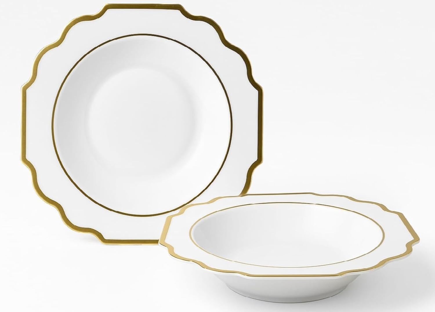 " OCCASIONS " 120 Plates Pack, Heavyweight Disposable Wedding Party Plastic Plates (6.5'' Cake/Dessert Plate, Imperial White/Blue & Silver)