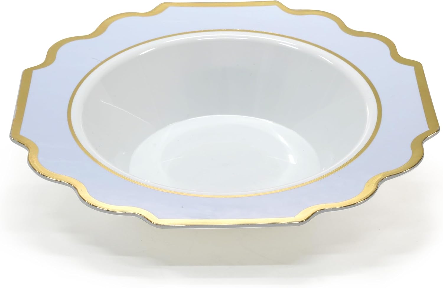 " OCCASIONS " 120 Plates Pack, Heavyweight Disposable Wedding Party Plastic Plates (6.5'' Cake/Dessert Plate, Imperial White/Blue & Silver)
