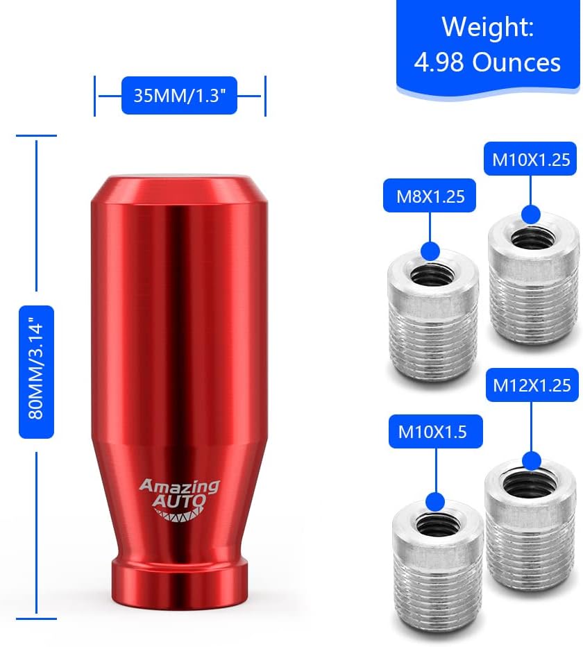 (Red) 6 Speed Weighted Manual Universal Automatic Gear Shifter Shift Knobs with 4 Adapters Fit Compatible with Manual Cars Most Automatic Cars
