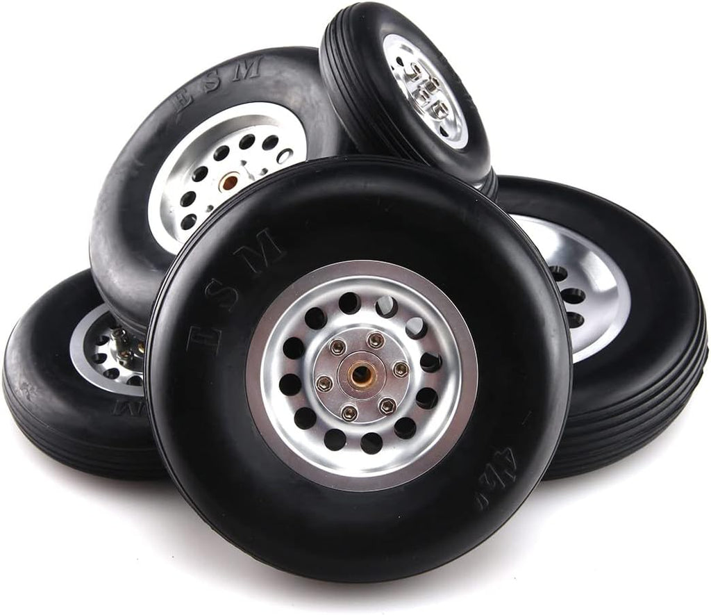 1 Pair of - RC Parts Rubber Wheel Tire with Alu Hub1.75/2.5"/ 2.75/3" / 3.5" / 4" /4.5"/5'' for RC Airplane Model(101mm 4.0inch)