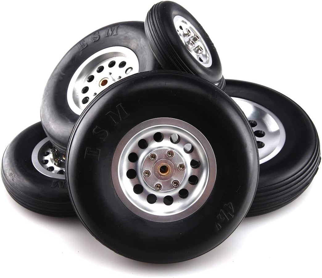 1 Pair of - RC Parts Rubber Wheel Tire with Alu Hub1.75/2.5"/ 2.75/3" / 3.5" / 4" /4.5"/5'' for RC Airplane Model(101mm 4.0inch)