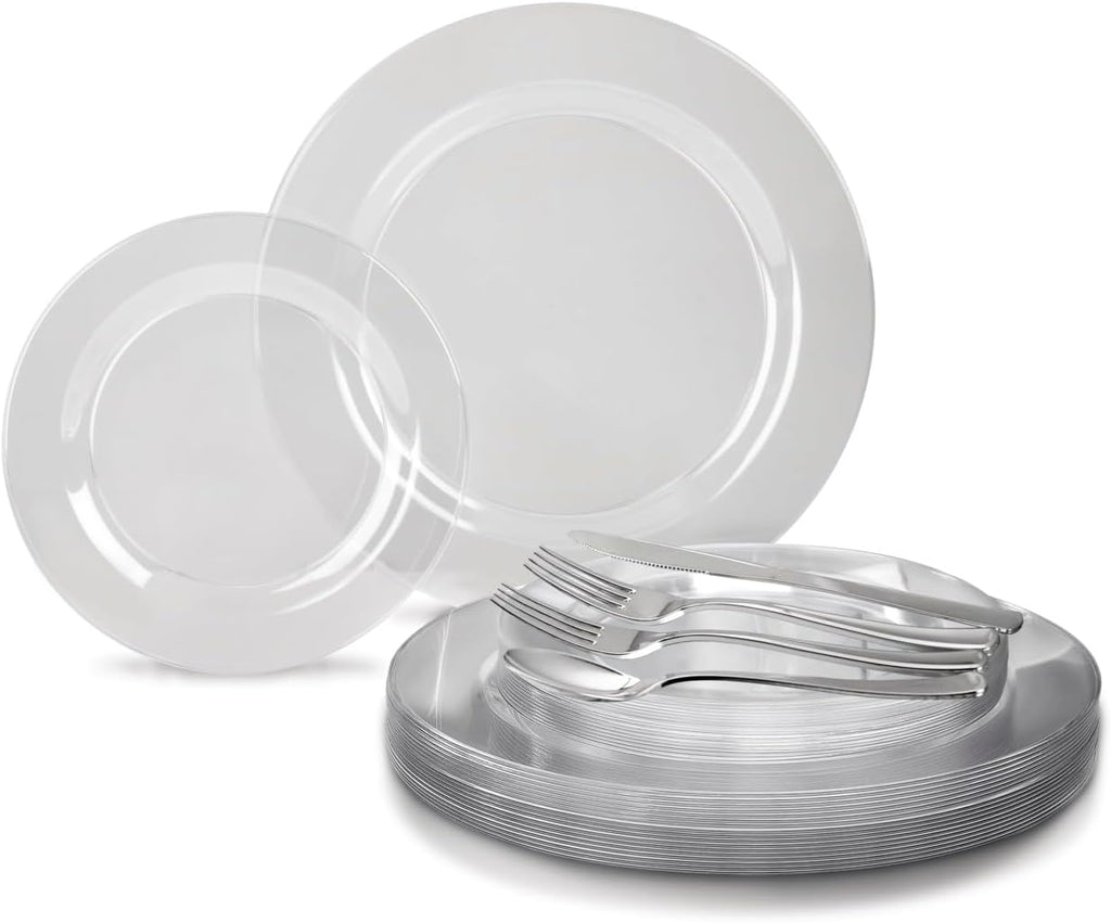 " OCCASIONS " 120 Plates Pack,(60 Guests) Heavyweight Premium Wedding Party Disposable Plastic Plates Set -60 x 10.5'' Dinner + 60 x 7.5'' Salad/Dessert (Plain Clear)