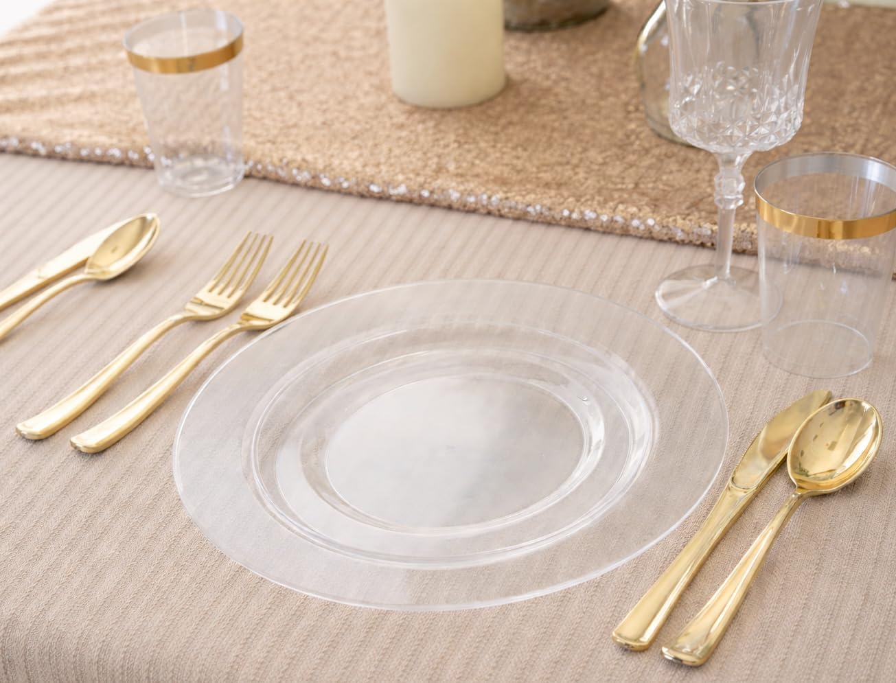 " OCCASIONS " 120 Plates Pack,(60 Guests) Heavyweight Premium Wedding Party Disposable Plastic Plates Set -60 x 10.5'' Dinner + 60 x 7.5'' Salad/Dessert (Plain Clear)