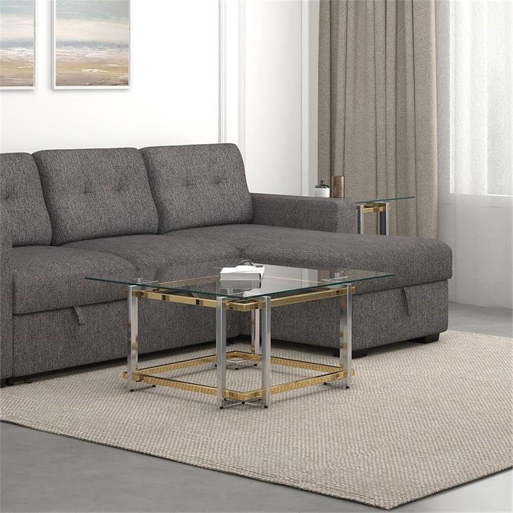 !nspire Contemporary Square Glass & Metal Coffee Table in Silver & Gold