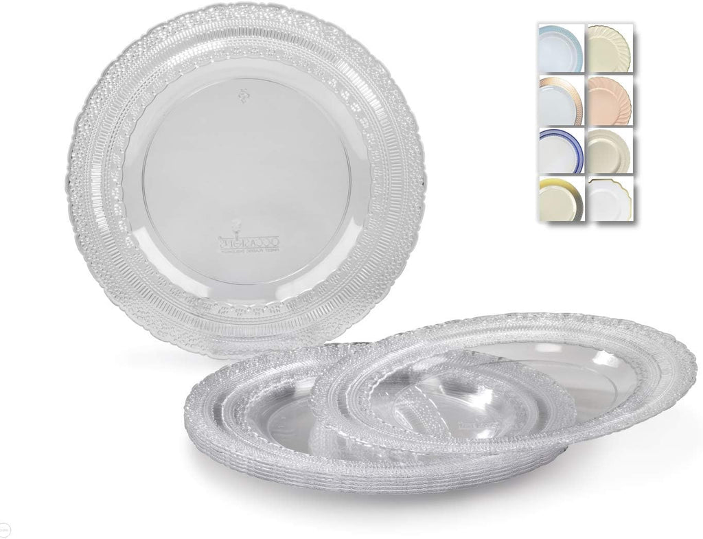 " OCCASIONS " 120 Plates Pack, Extra Heavyweight Disposable Vintage Wedding Party Plastic Plates (11'' Dinner Plate, Chateau in Blue)