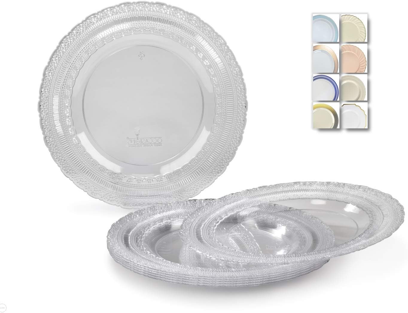 " OCCASIONS " 120 Plates Pack, Extra Heavyweight Disposable Vintage Wedding Party Plastic Plates (11'' Dinner Plate, Chateau in Blue)