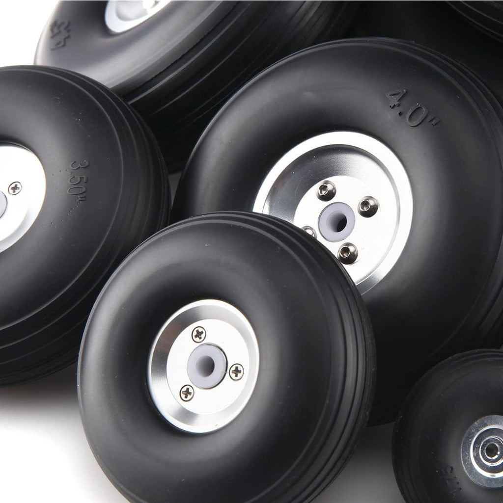 1 Pairs PU Wheels W/Aluminum Core Alloy Hub 1Inch/1.25/1.5/1.75/2/2.25/2.5/2.75/3/3.25/3.5/3.75/4/4.5/5"; for RC Airplane Model(95mm 3.75inch)