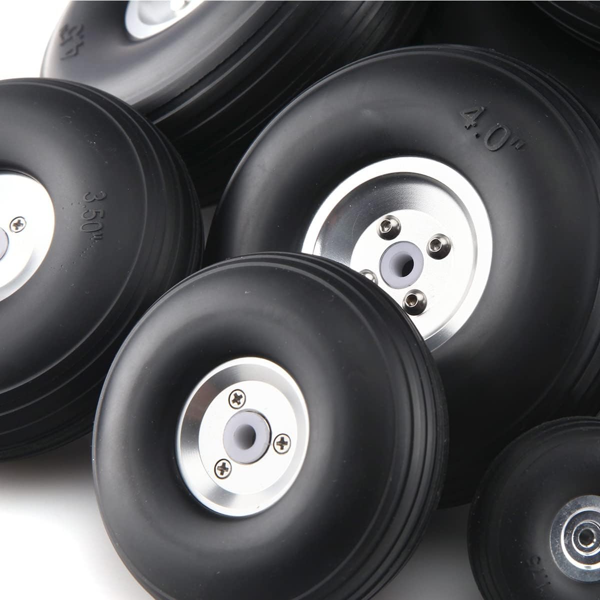 1 Pairs PU Wheels W/Aluminum Core Alloy Hub 1Inch/1.25/1.5/1.75/2/2.25/2.5/2.75/3/3.25/3.5/3.75/4/4.5/5"; for RC Airplane Model(95mm 3.75inch)