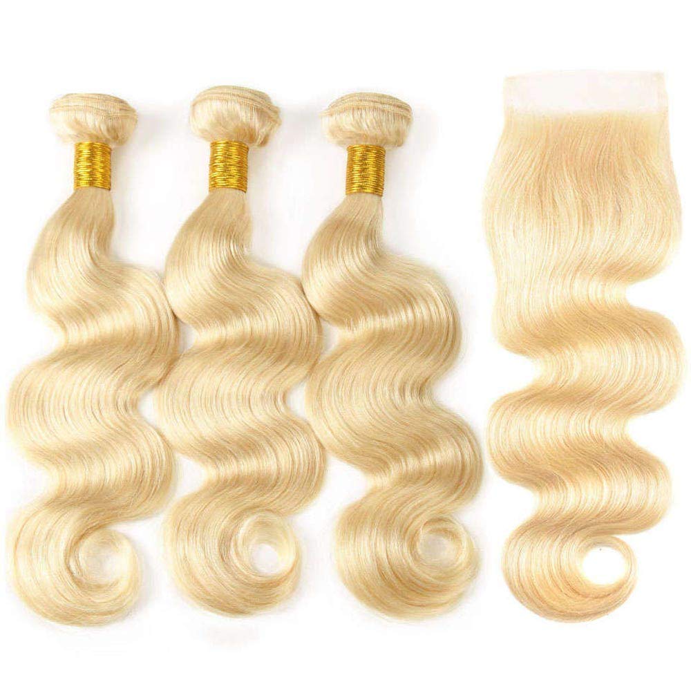 Ombre Human Hair Bundles with Closure 100% Unprocessed Virgin Brazilian Human Hair Body Wave 4 Bundles with 4x4 Lace Closure Free Part (10 10 10 10+10#T1B/4/27)