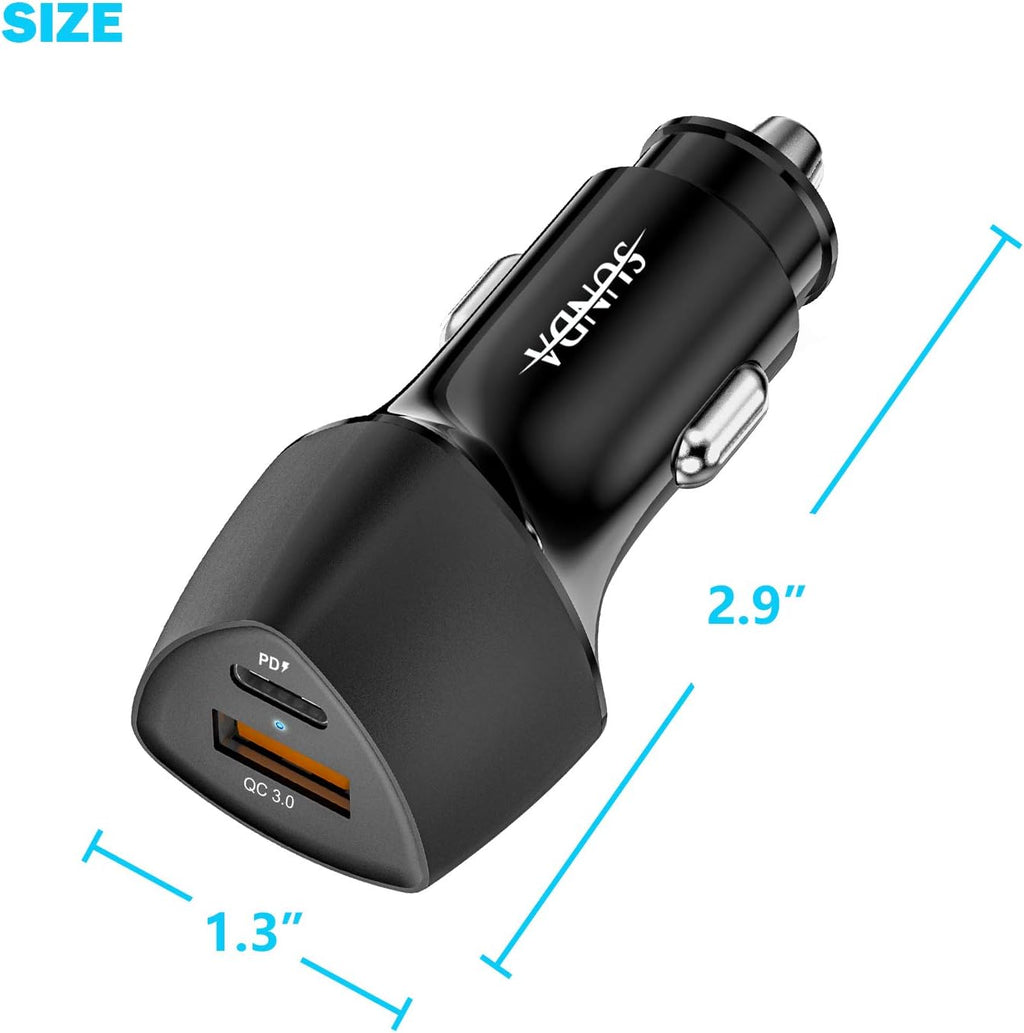 (10pack) SUNDA USB C Fast Car Charger 51W Dual Ports PD/PPS&QC3.0, Cell Phone Automobile Chargers, for Apple Smart-Phones and Android Car Charger, Compatible with iPhone 16/15 Pro/14 Mini/iPhone 13