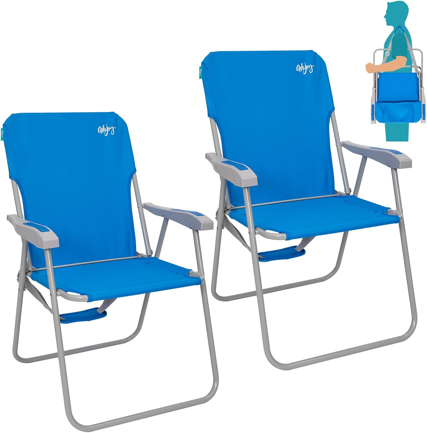 #WEJOY Folding Beach Chair for Adults, Lightweight Beach Chair with Shoulder Straps, High Back Camping Chairs with Hard Armrest, Supports 300lbs for Outdoor Lawn Concert